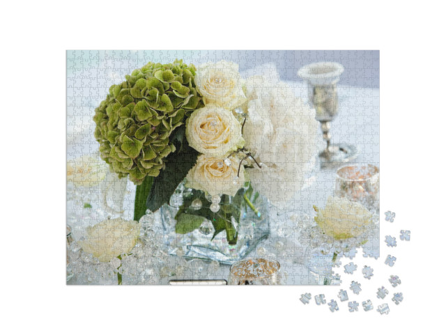 Puzzle 1000 Teile „Tischdekoration mit Blumen, Tischnummern und Kerzen“