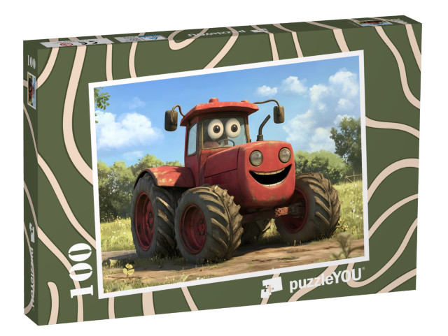 Puzzle 100 Teile „Der fröhliche, rote Traktor tuckert los“