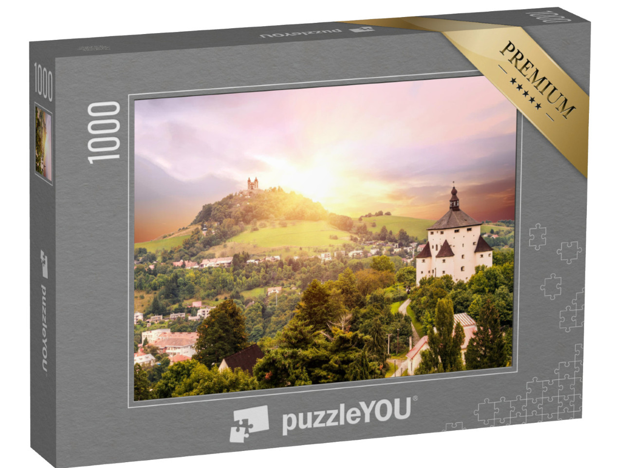 Puzzle 1000 Teile „Alte slowakische Bergbaustadt Banska Stiavnica in der Abenddämmerung“