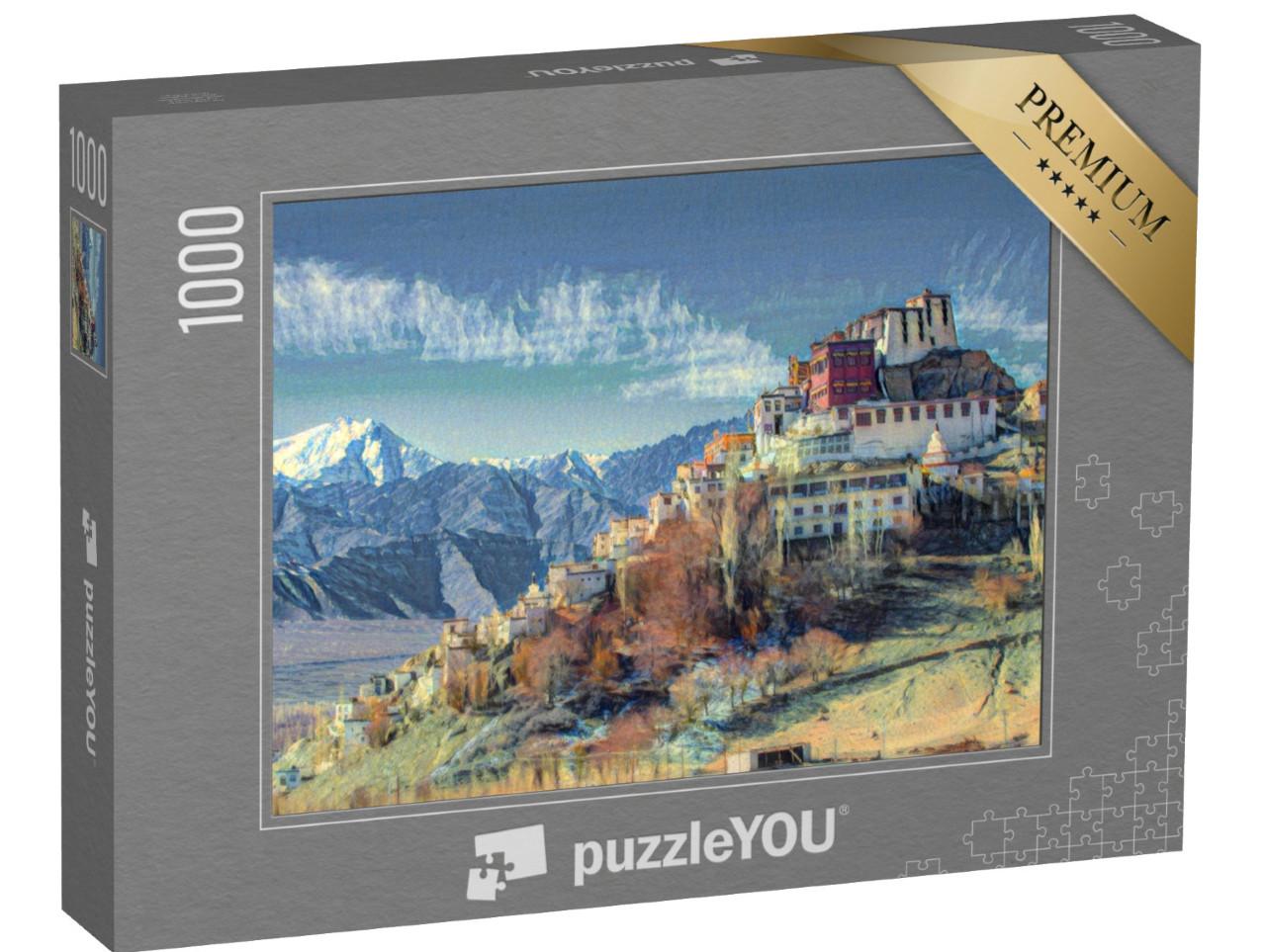 Puzzle 1000 Teile „im Stil von Paul-Cezanne - Thiksey Kloster, Leh-Ladakh Indien - Puzzle-Kollektion Künstler & Gemälde“