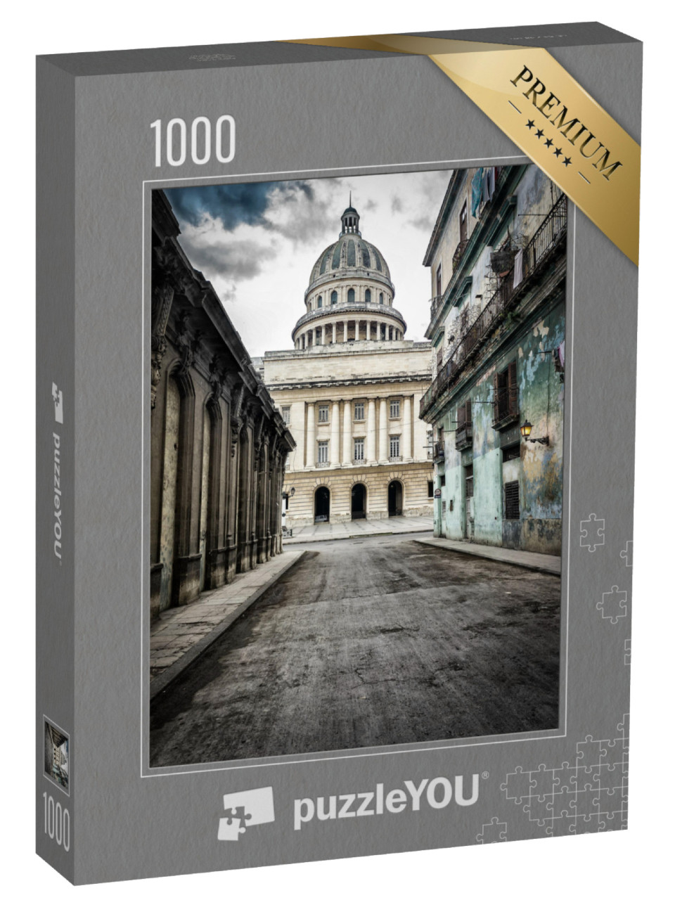 Puzzle 1000 Teile „Straße mit baufälligen Häusern zum Kapitol, Alt-Havanna“