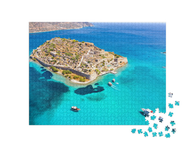 Puzzle 1000 Teile „Spinalonga mit ruhigem Meer, Golf von Elounda, Kreta, Griechenland“