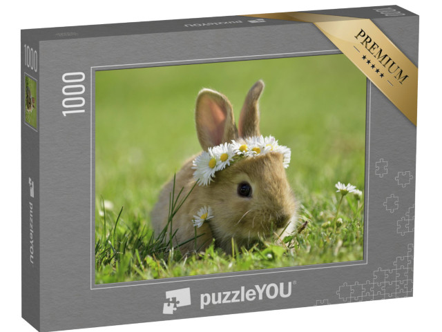 Puzzle 1000 Teile „Süßes kleines Kaninchen mit Gänseblümchenkranz“