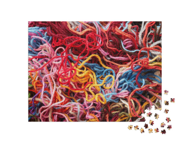 Puzzle 1000 Teile „Bunte Sammlung von Wolle zum Stricken und Weben“