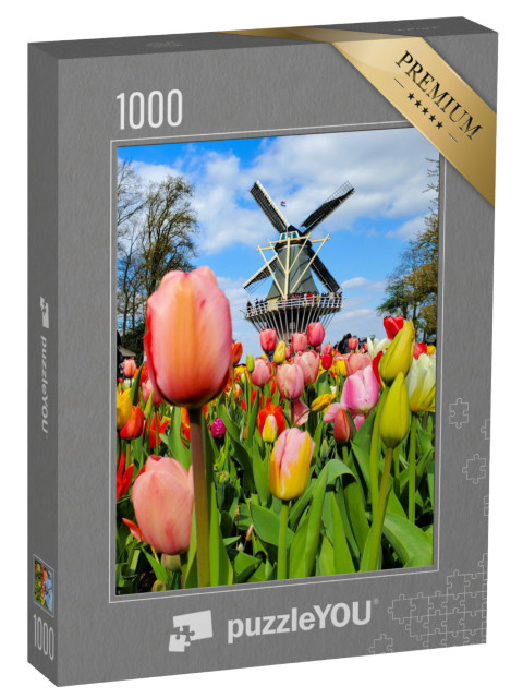 Puzzle 1000 Teile „Windmühle im Tulpenfeld, Niederlande“