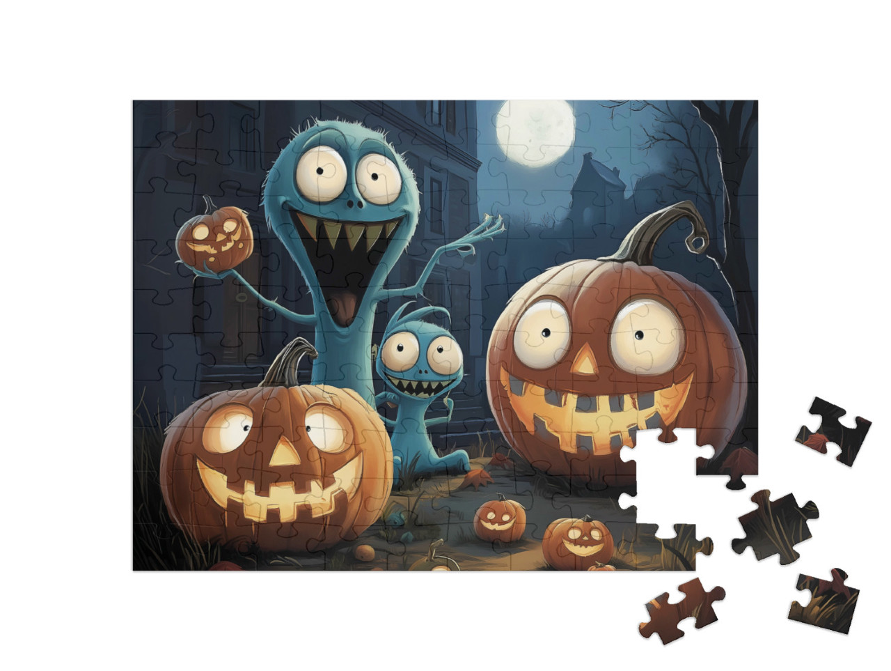 Puzzle 100 Teile „Gruselige Schattenwesen in der Halloween-Nacht“