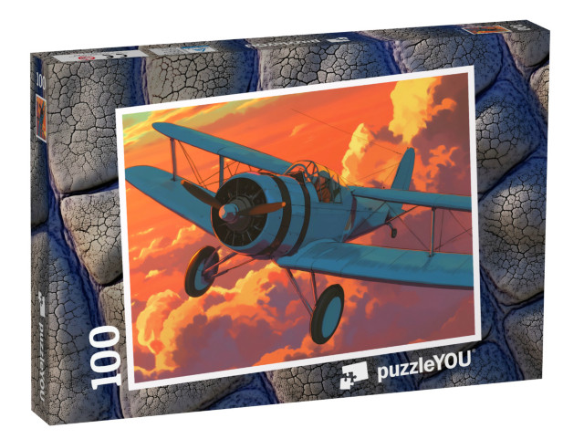 Puzzle 100 Teile „Ein Motorflieger über den Wolken“