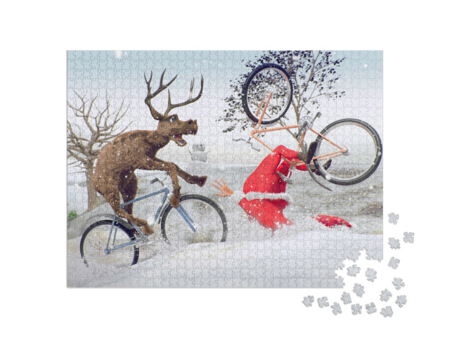 Puzzle 1000 Teile „Digitale Kunst: Fahrradunfall vom Weihnachtsmann“