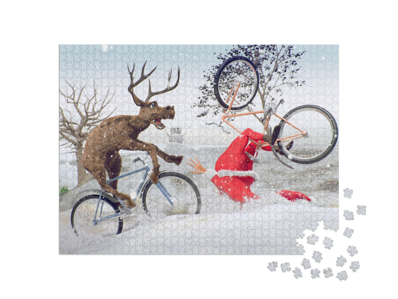 Puzzle 1000 Teile „Digitale Kunst: Fahrradunfall vom Weihnachtsmann“