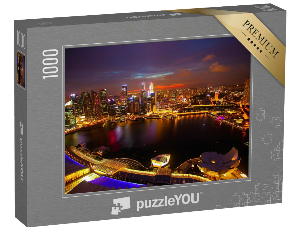 Puzzle 1000 Teile „Nächtliches Panorama von Singapur vom Dach des Marina Bay Hotels“