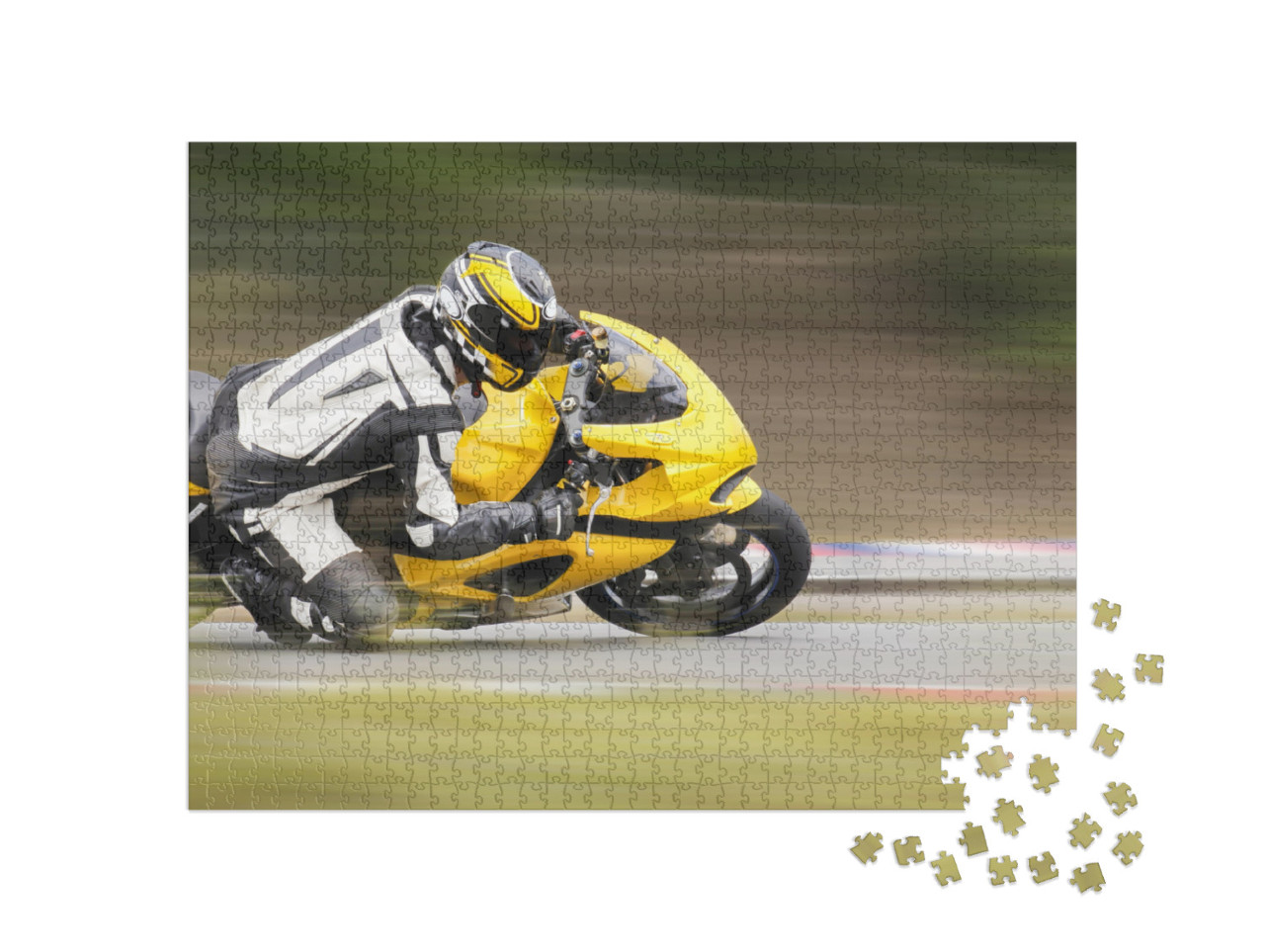 Puzzle 1000 Teile „Motorradtraining einer schnellen Kurve auf der Rennstrecke“