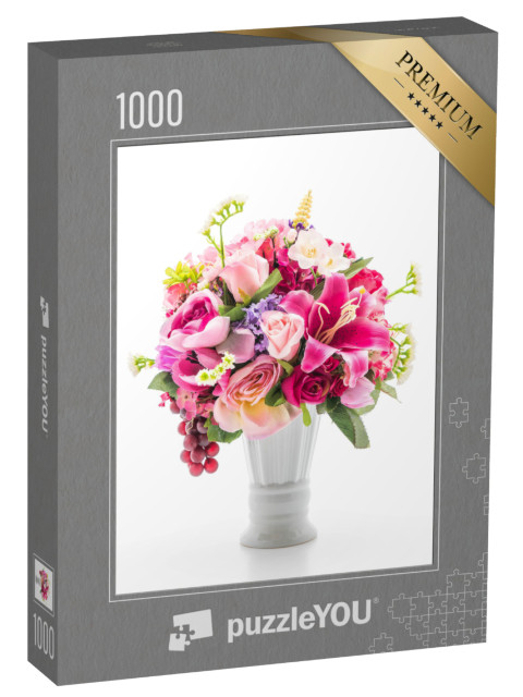 Puzzle 1000 Teile „Schöner Blumenstrauß, hübscher weißer Hintergrund“