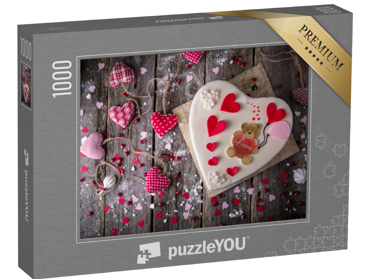 Puzzle 1000 Teile „Ein liebevoll dekorierter Kuchen in Herzform“