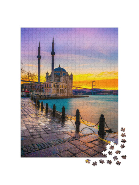 Puzzle 1000 Teile „Landschaft mit farbigen Wolken: Sonnenaufgang an der Bosporus-Brücke“