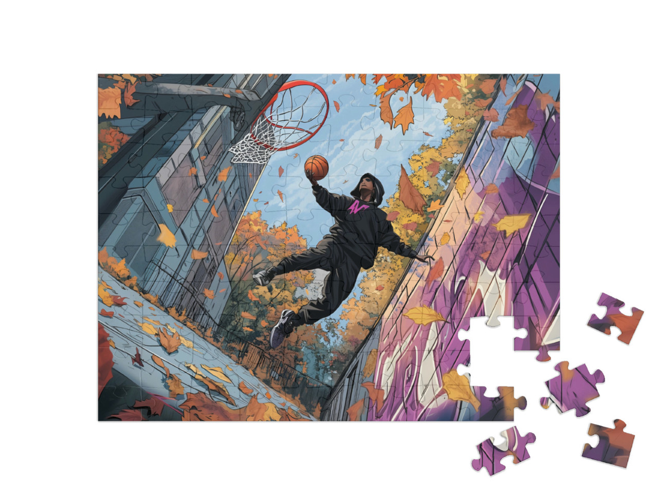 Puzzle 100 Teile „Streetbasketball: Mit einem Slam Dunk zum Sieg“