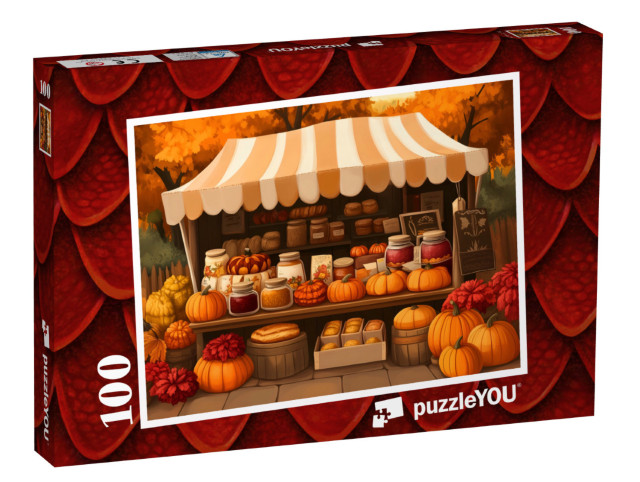 Puzzle 100 Teile „Kürbisfest im Herbstladen“
