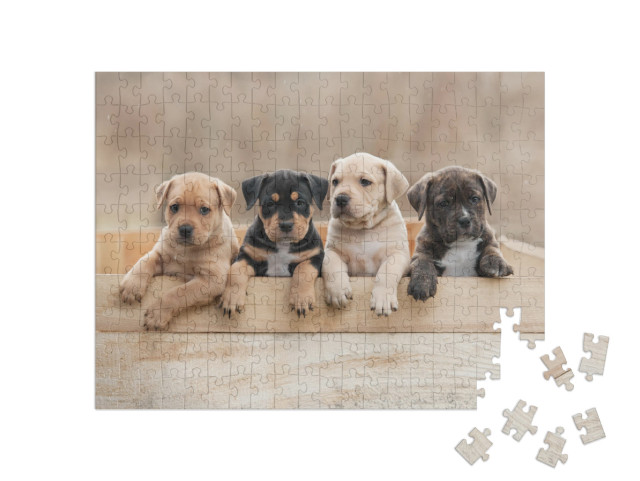 Puzzle 200 Teile „American Staffordshire Terrier-Welpen in einer Box“