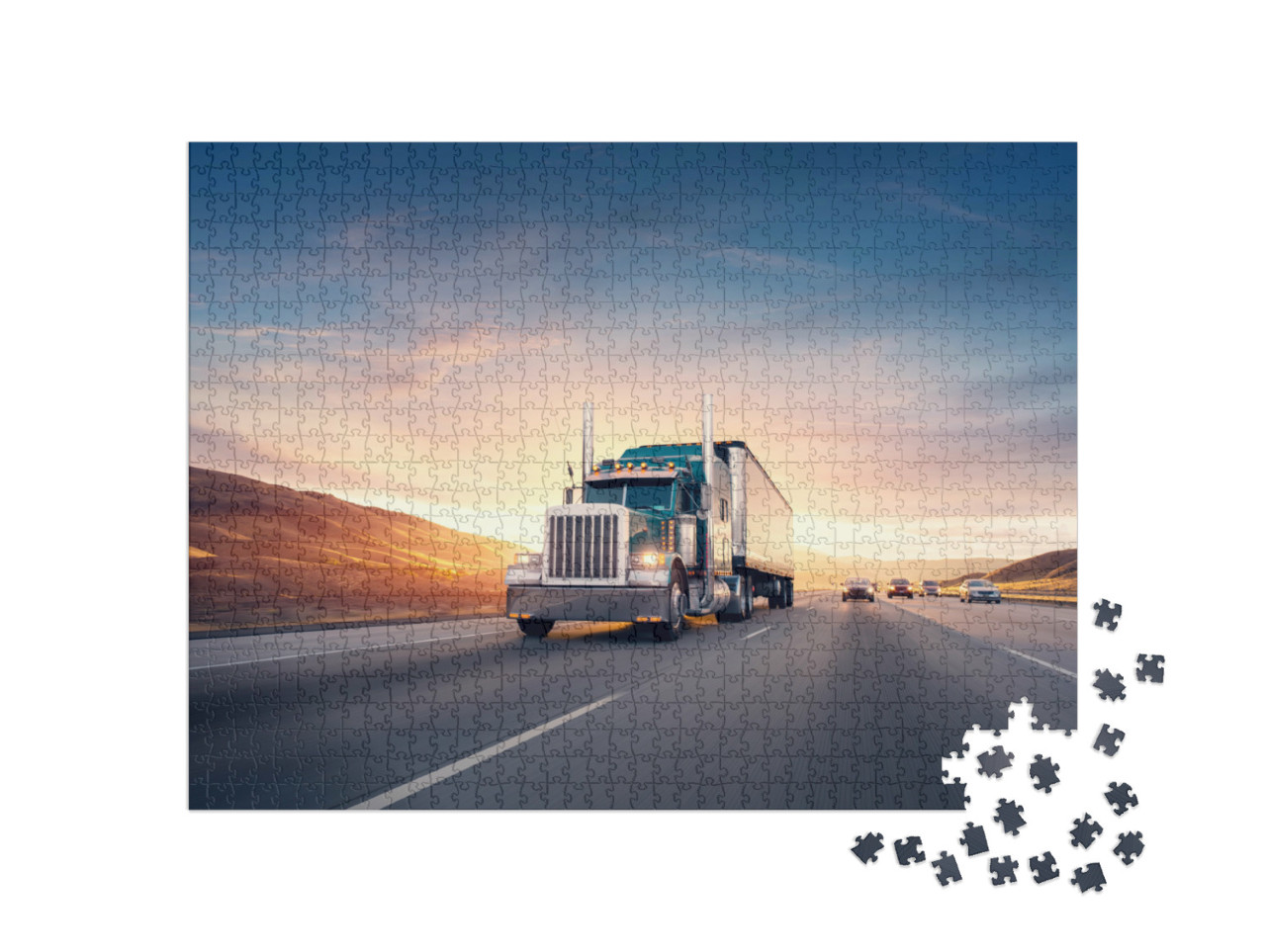 Puzzle 1000 Teile „Amerikanischer Truck auf dem Highway“