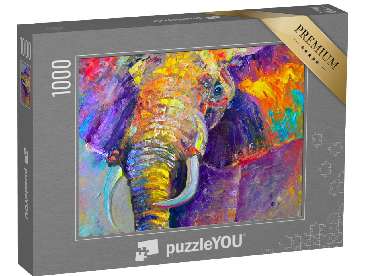 Puzzle 1000 Teile „Ölgemälde: Abstrakter, mehrfarbiger Elefant“