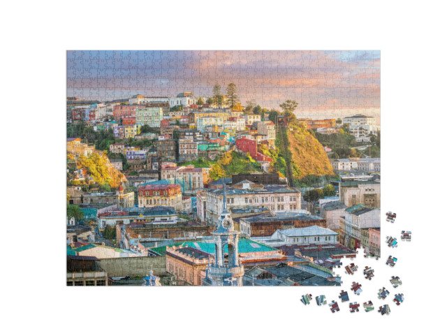 Puzzle 1000 Teile „Bunte Gebäude der UNESCO-Welterbestadt Valparaiso, Chile“