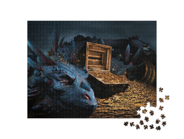 Puzzle 1000 Teile „Fantasy-Szene mit blauem Drachen“
