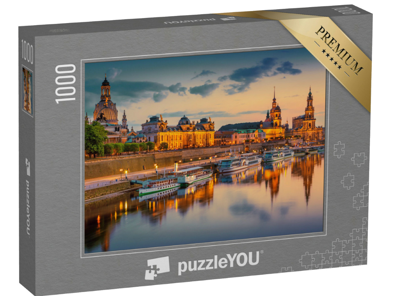Puzzle 1000 Teile „Dresden an der Elbe: Stadtbild mit Augustbrücke, Sachsen, Deutschland“