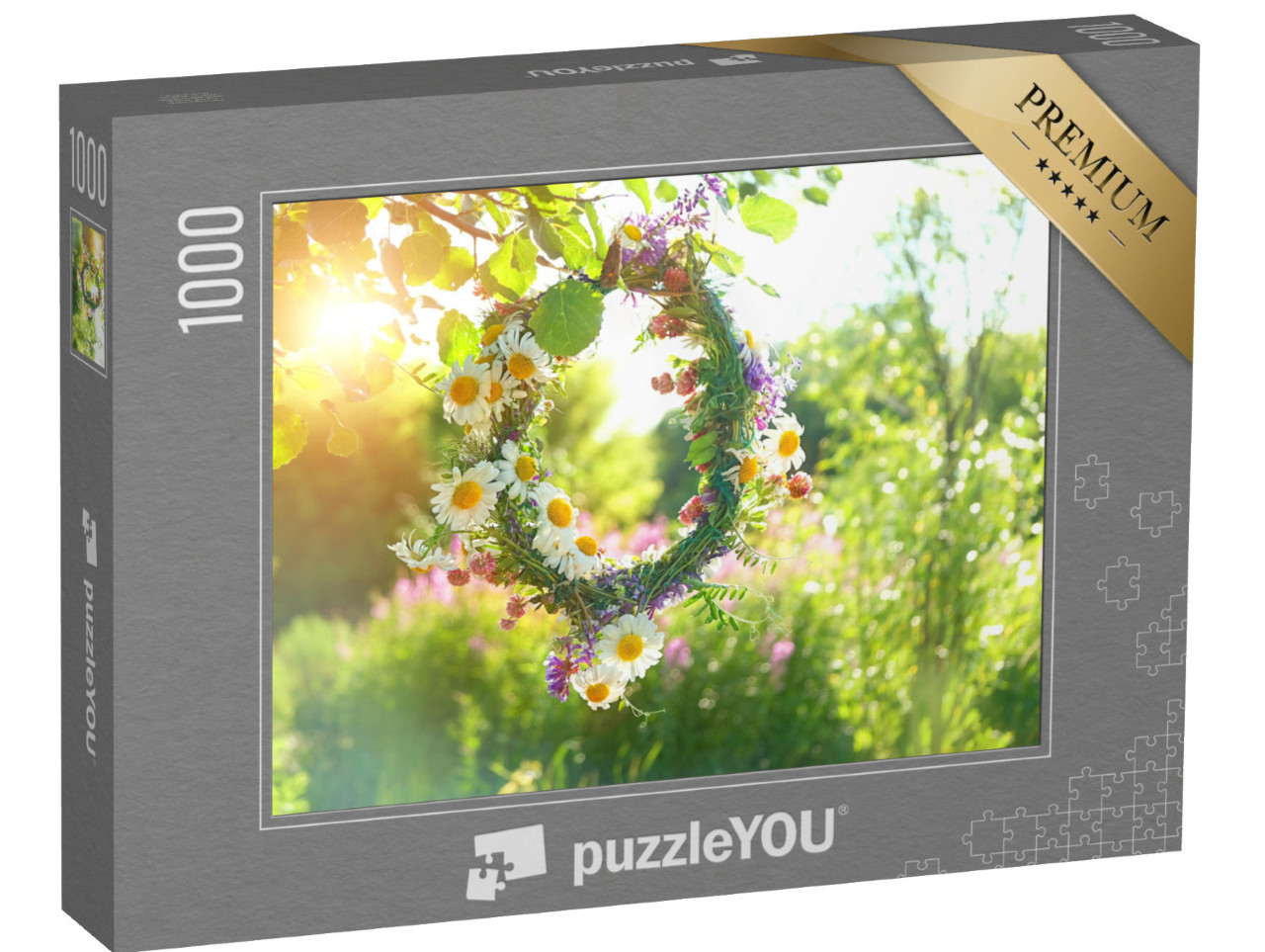 Puzzle 1000 Teile „Mittsommer: Wunderschöner Blumenkranz aus Feldblumen“