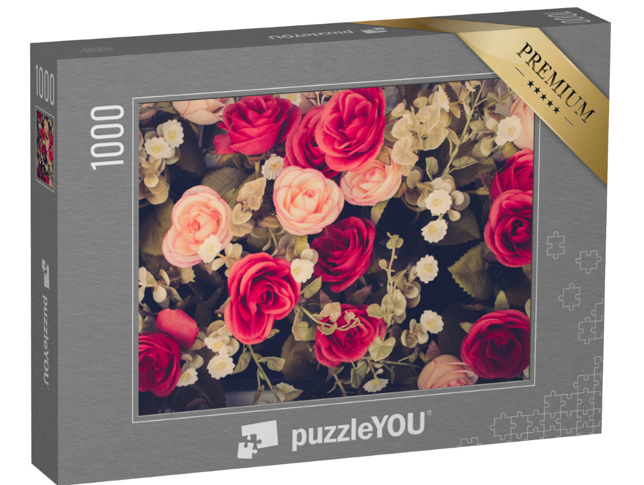 Puzzle 1000 Teile „Vintage Blumen in Rosa und Rot, Rosen“