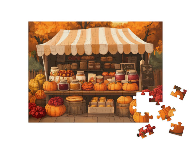 Puzzle 100 Teile „Kürbisfest im Herbstladen“