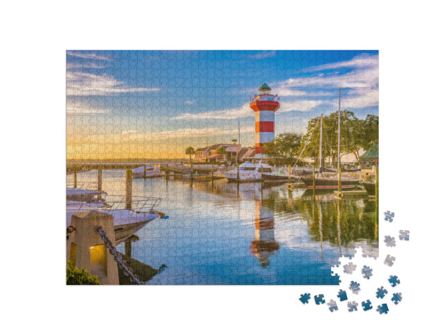 Puzzle 1000 Teile „Hilton Head, South Carolina: Leuchtturm in der Abenddämmerung“