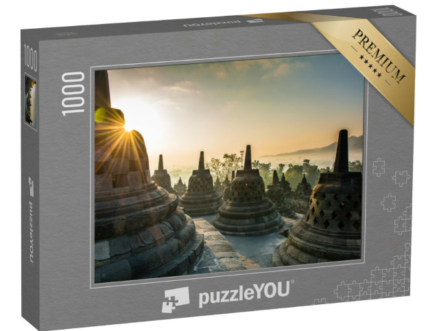 Puzzle 1000 Teile „Sonnenaufgang am buddhistischen Borobudur-Tempel, Insel Java, Indonesien“