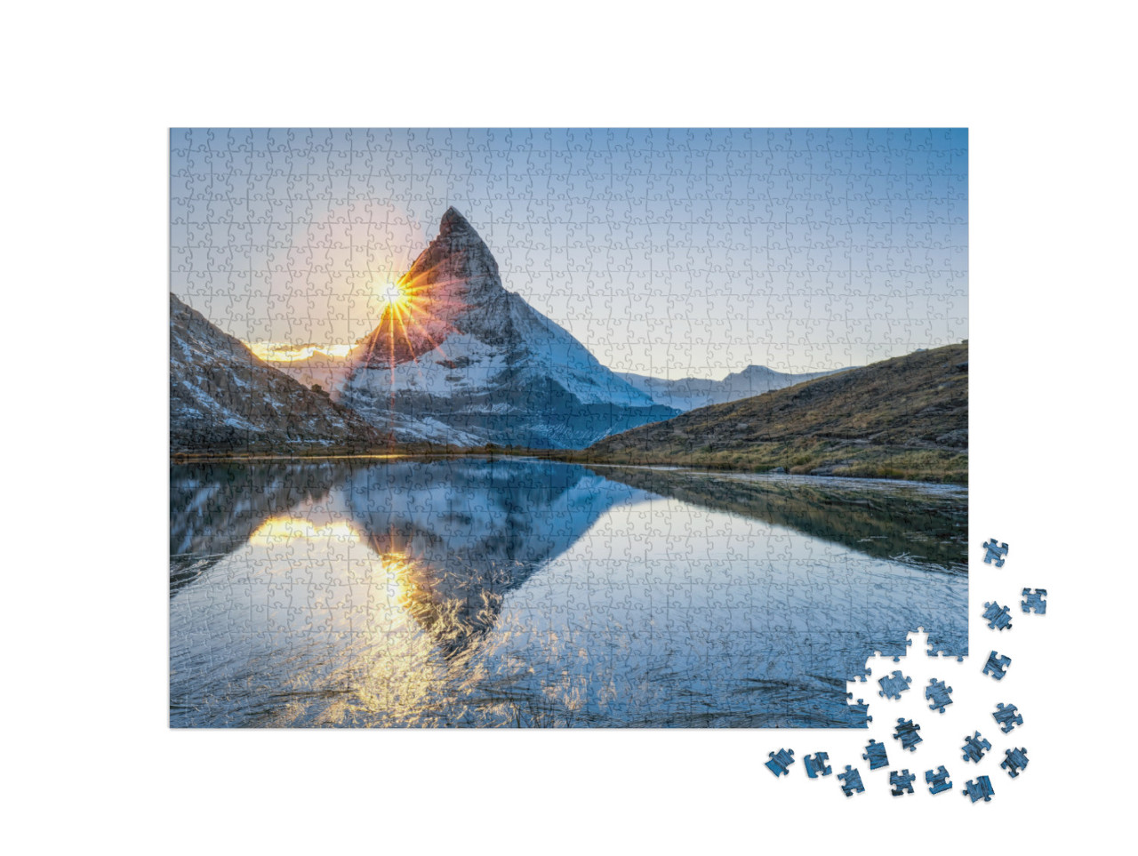 Puzzle 1000 Teile „Riffelsee und Matterhorn im Kanton Wallis, Schweiz“