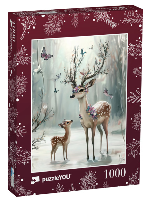 Puzzle 1000 Teile „Magischer Hirsch im Winterwald“