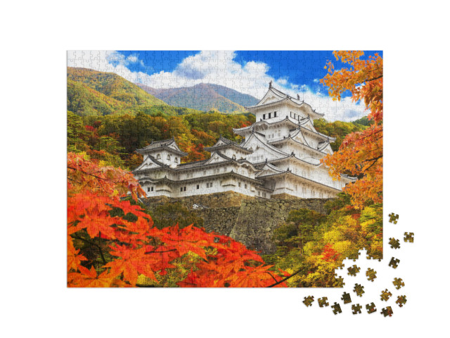 Puzzle 1000 Teile „Pittoreske Burg Himeji im Herbst, UNESCO-Weltkulturerbe, Japan“