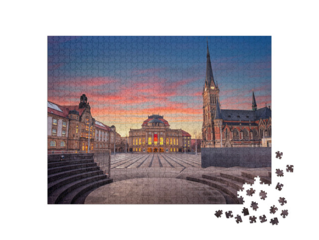 Puzzle 1000 Teile „Theaterplatz von Chemnitz am Abend, Deutschland“