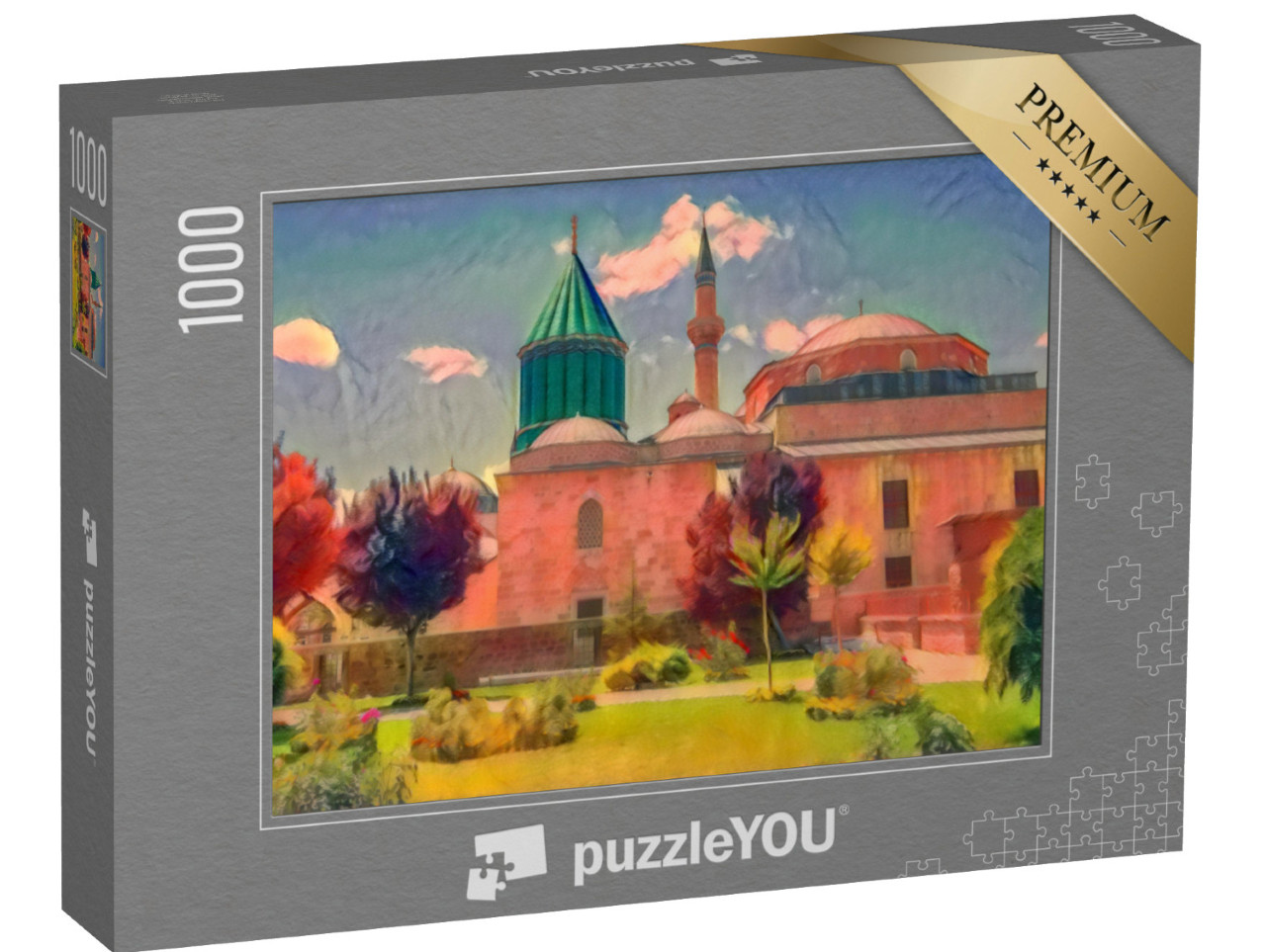 Puzzle 1000 Teile „im Kunst-Stil von Franz Marc - Mevlana Celaleddin Rumi Grab und Museum, Konya Türkei“