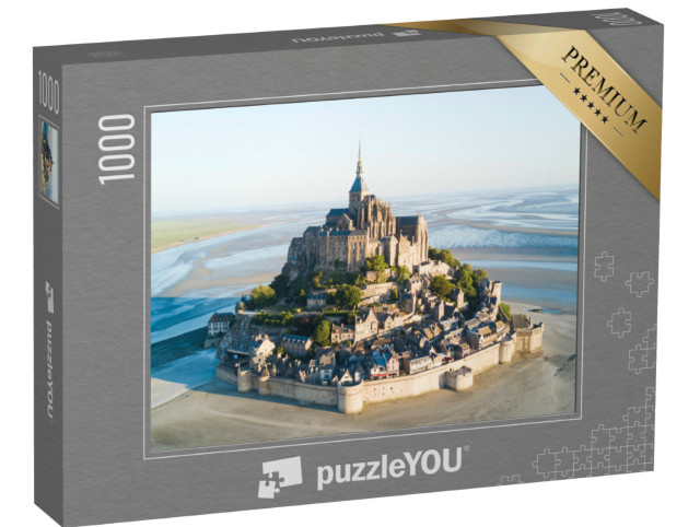 Puzzle 1000 Teile „Die Gezeiteninsel Le Mont Saint-Michel in der Abenddämmerung, Normandie, Frankreich“