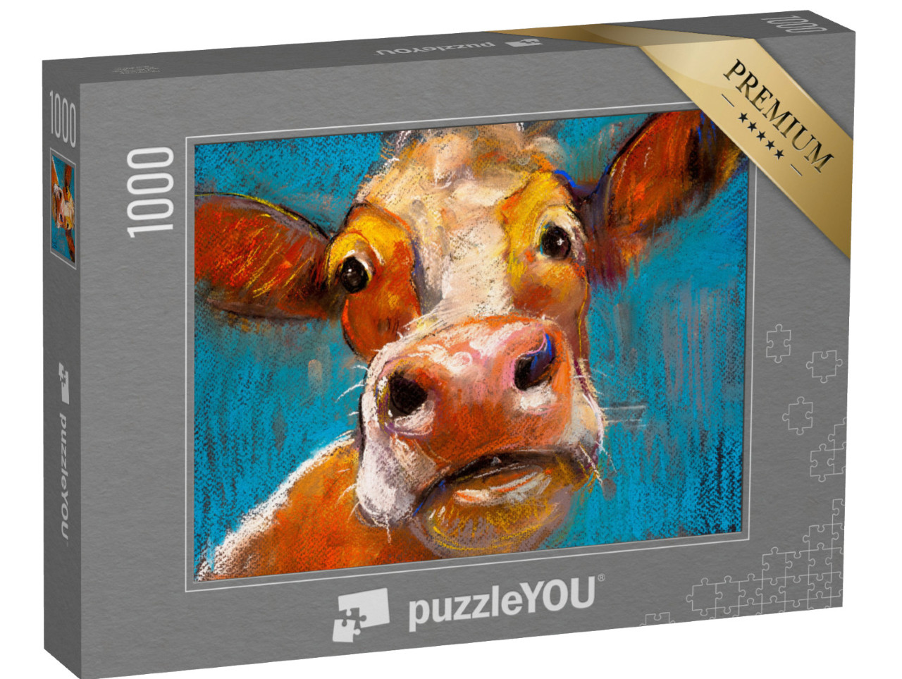 Puzzle 1000 Teile „Portrait einer Kuh in Pastell“