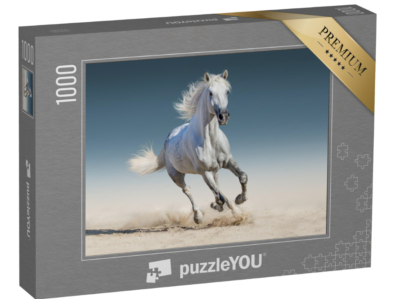 Puzzle 1000 Teile „Weißes Pferd läuft Galopp“