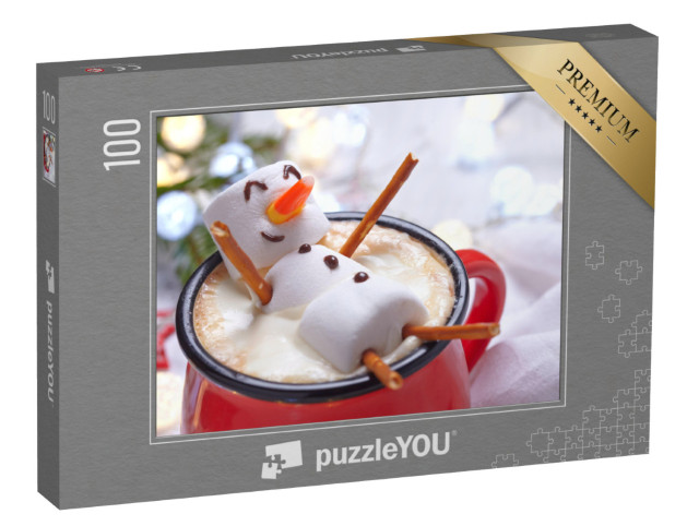 Puzzle 100 Teile „Marshmallow Schneemann im Kakao“