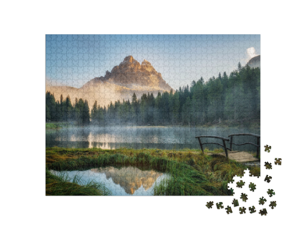 Puzzle 1000 Teile „Landschaft von Antorno mit See und Berggipfeln, Dolomiten, Südtirol“