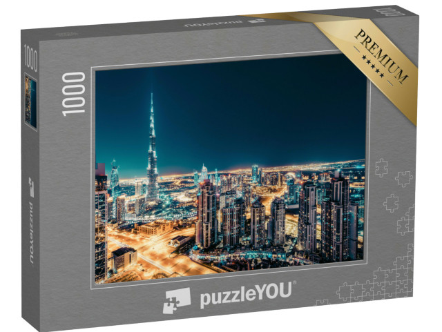 Puzzle 1000 Teile „Skyline mit beleuchteten Wolkenkratzern, Dubai“
