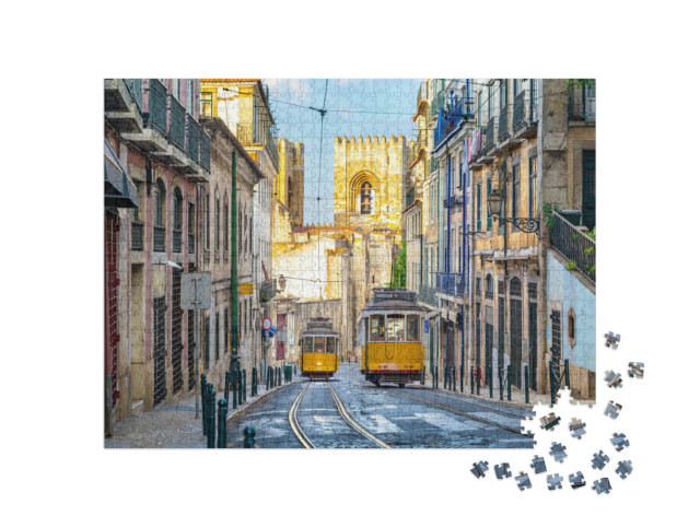 Puzzle 1000 Teile „Straßenbahn der Linie 28 in Lissabon, Portugal“