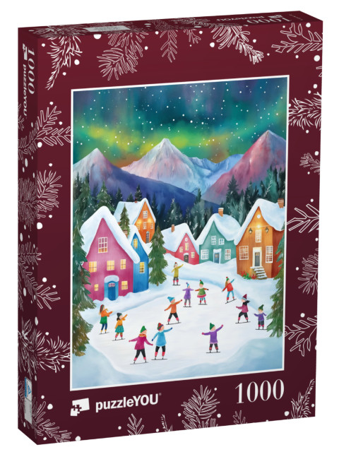 Puzzle 1000 Teile „Kinder beim Eislaufen im magischen Winter-Wunderland“