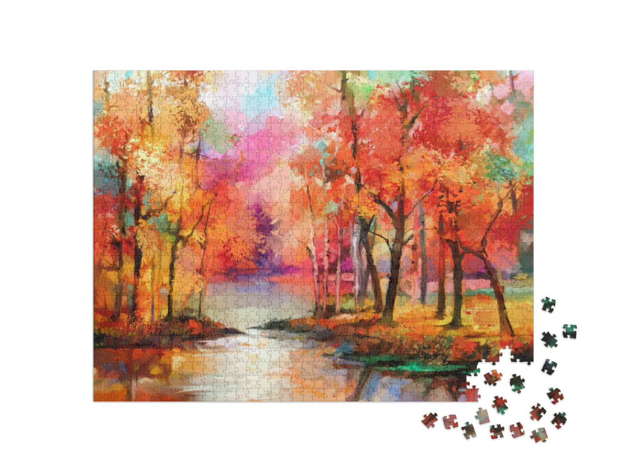 Puzzle 1000 Teile „Ölgemälde:  Bunte Herbstbäume“