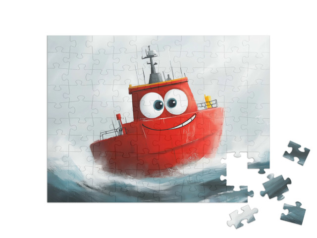 Puzzle 100 Teile „Das kleine rote Boot auf großer Reise“