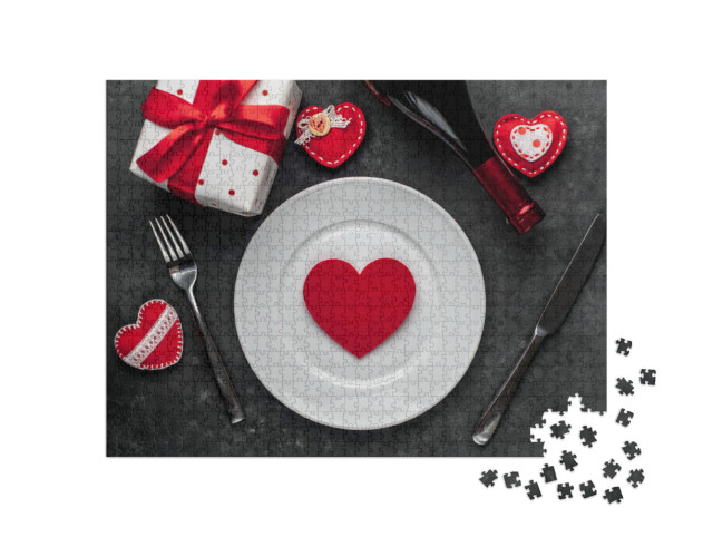 Puzzle 1000 Teile „Romantisches Tischset am Valentinstag“