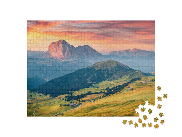 Puzzle 1000 Teile „Spektakulärer Herbstblick auf Langkofel und Sellagruppe, Dolomiten“