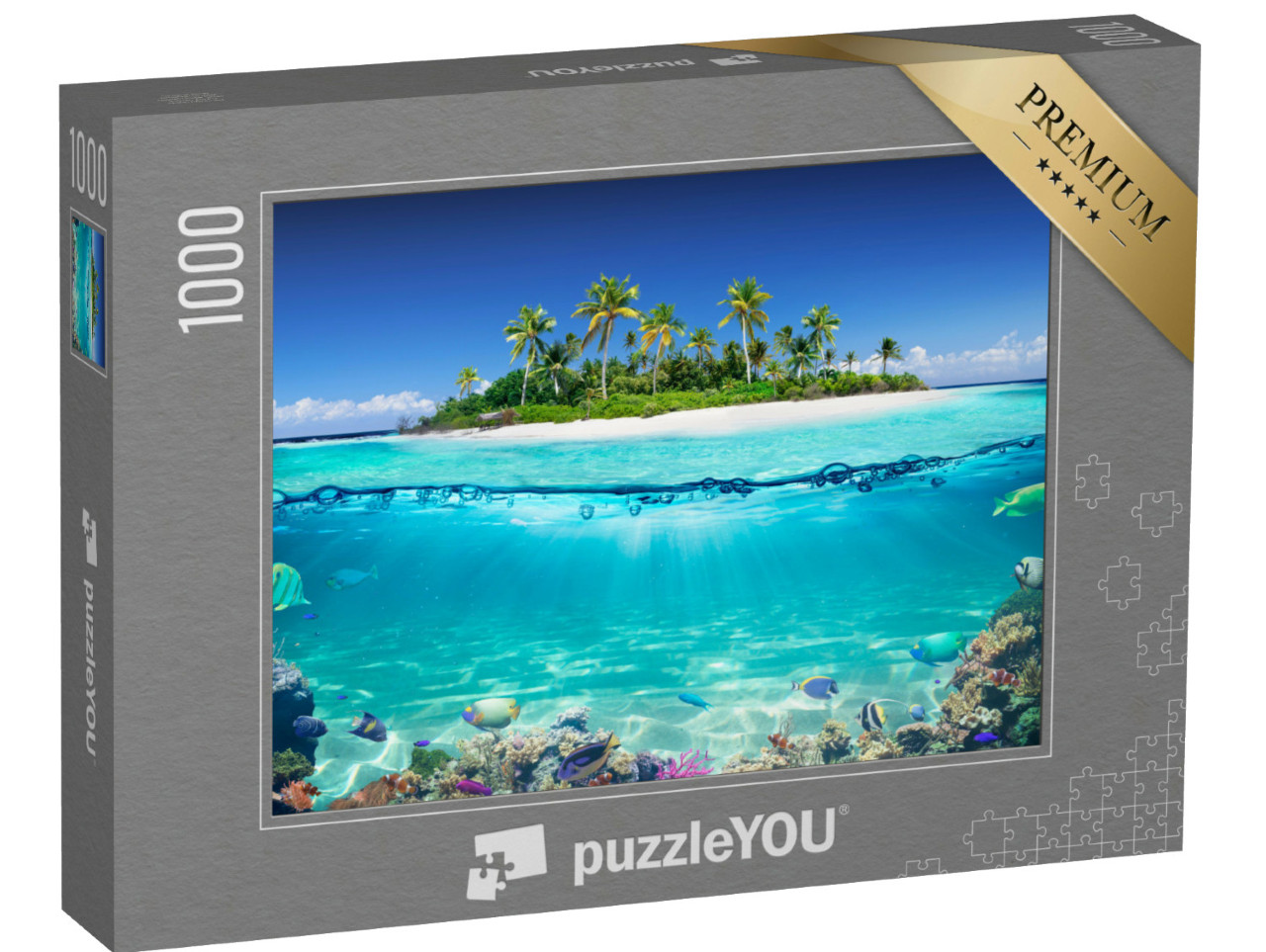 Puzzle 1000 Teile „Tropische Insel und Korallenriff, Ansicht mit Wasserlinie“
