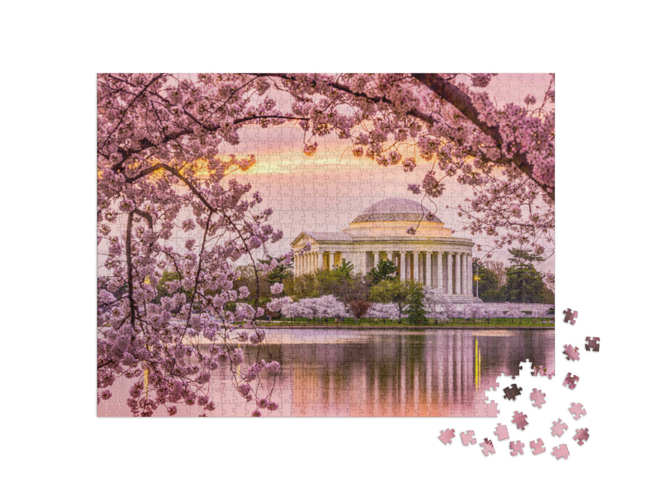 Puzzle 1000 Teile „Washington, DC:  Tidal Basin und Jefferson Memorial während der Kirschblüte“
